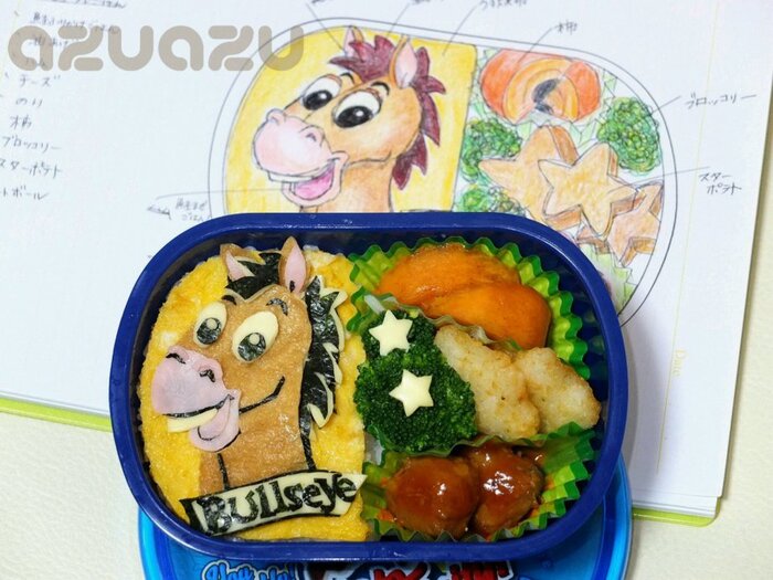 トイストーリーキャラ弁☆ウッディ、ジェシー、バズ、ブルズアイ、ハム、エイリアン、スリンキードッグ