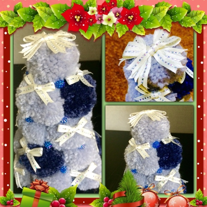 編まずに毛糸ぽんぽんクリスマスツリー アナ雪をイメージしたファイバー風なツリー