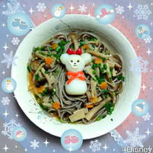 大根おろしアートでシェリーメイスノーマン☆きのこたっぷり蕎麦♪