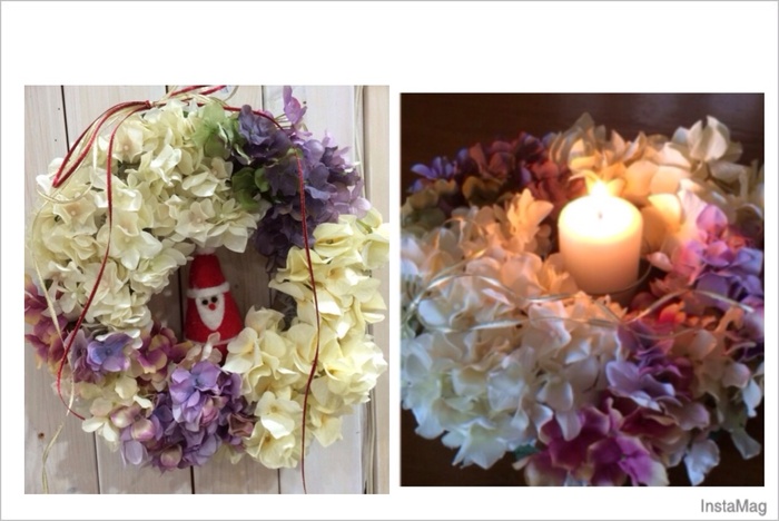 ダンボールと新聞紙  で出来る!  年中使える紫陽花リースでクリスマスバージョン!