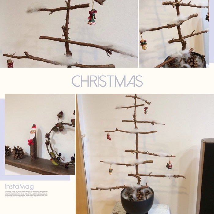 素朴カントリーな 木の枝クリスマスツリー