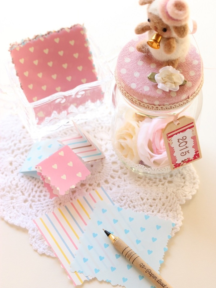 100均の折り紙×ピンキングばさみでメモ作り☆ ~メモリージャーの簡単かわいいメモ