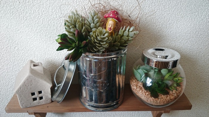 フェイク多肉植物でテラリウム