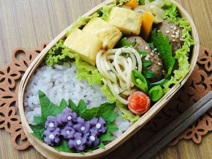 デコ弁♪紫芋の紫陽花弁当