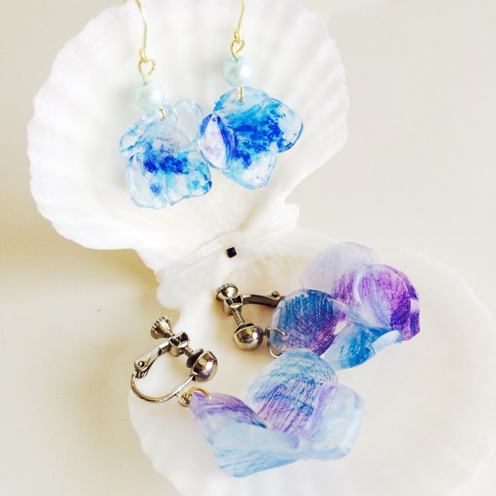 プラバンで紫陽花みたいな春夏アクセサリー