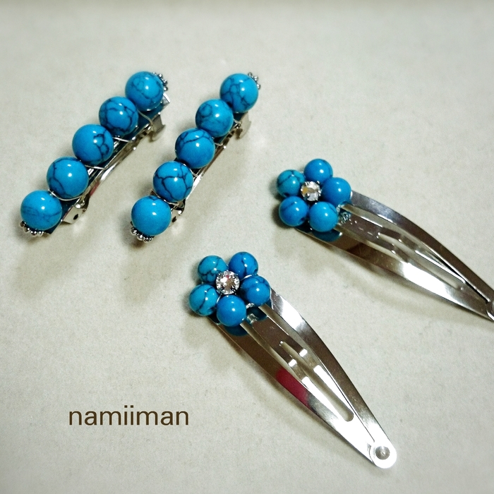 お揃い!ターコイズのバレッタ&ヘアピン