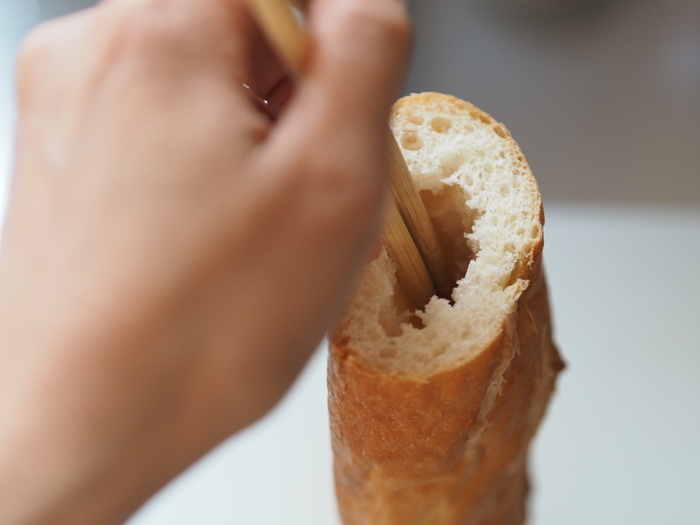 「かぼちゃサラダinバケット」の作り方