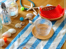 タオルをランチョンマットに♪100均グッズで!!SUMMER☆ビーチテーブルコーディネート♪♪♪