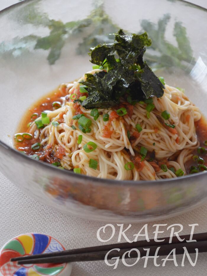 あっという間に出来る!梅海苔ぶっかけ素麺 山葵の香り