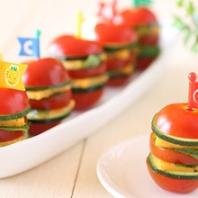 レシピ【5分で簡単&おつまみやおもてなしにも♪トマトDEハンバーガー風ピンチョス】