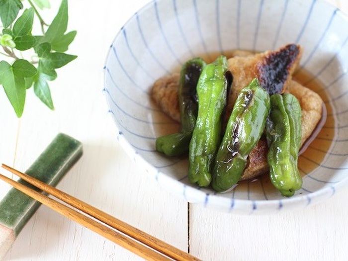 レシピ【美肌効果に期待!!ししとうと油揚げの焼き浸し】
