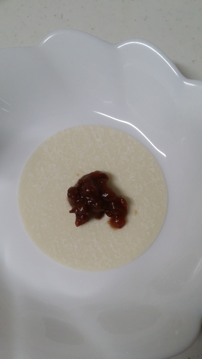 餃子の皮で餡を包む