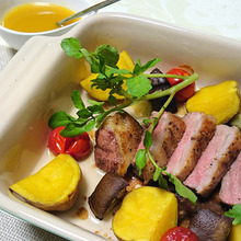 鴨と彩り野菜のグリル、簡単即席オレンジソースで。