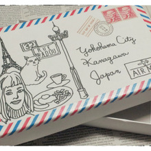 空き箱をマステ&イラストで、エアメール風BOXに