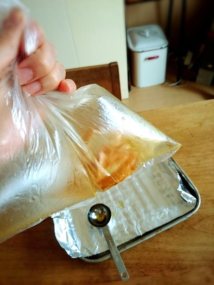 ビニールの口を閉じ、シャカシャカ振ります