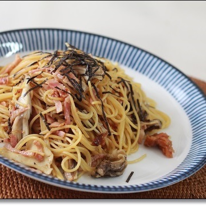 はちみつ梅で♪舞茸とベーコンの梅かつお風味醤油パスタ☆