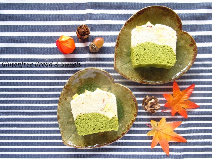 オーブン不要!さつまいもと抹茶の米粉蒸しパウンドケーキ