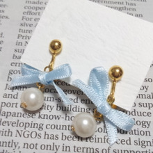 リボンとパールのイヤリングをハンドメイド!