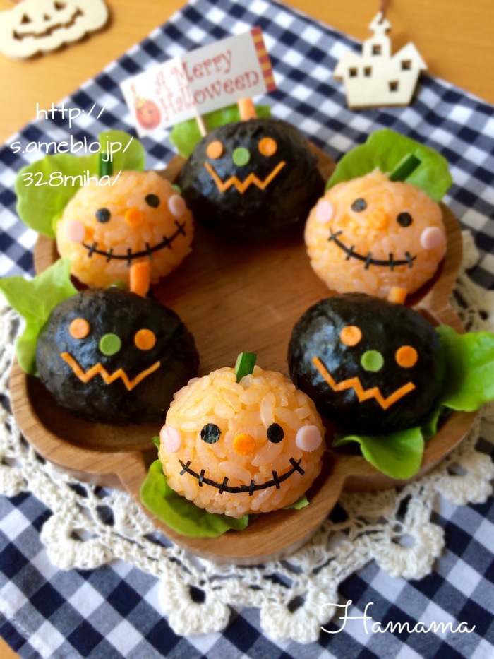ハロウィンに♪パクッとひと口おにぎり♡キャラ弁