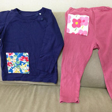 四角く縫いつけるだけ☆ユニクロのシンプル子供服にお気に入りのハギレを♪