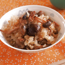 きのこと豚肉と甘栗の中華風たきこみごはん