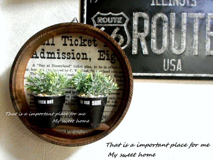 フェイクグリーンと空き木箱でカフェ風アレンジ ♪