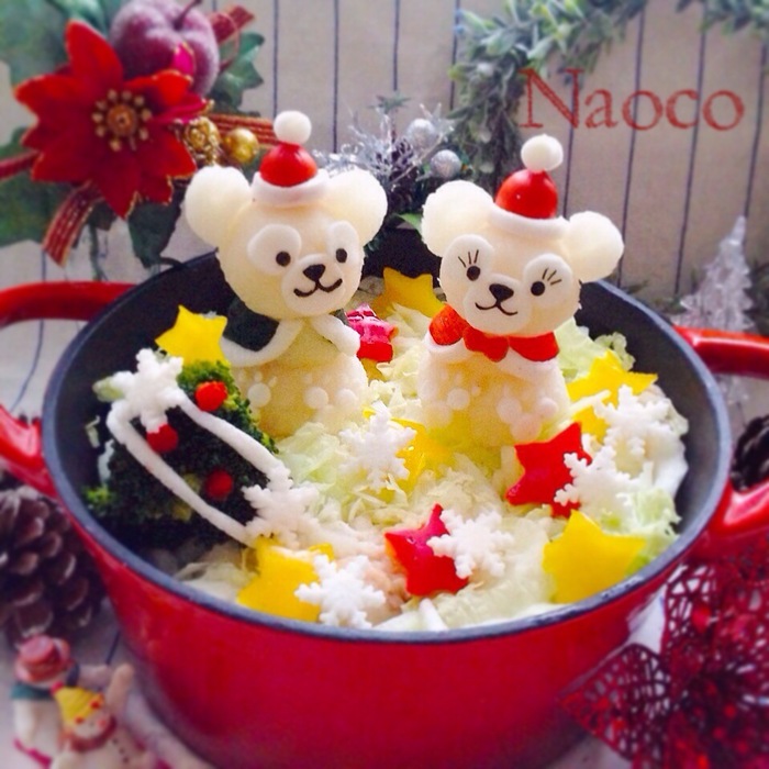 簡単可愛い大根おろしアート!クリスマスの雪だるまダッフィーの作り方