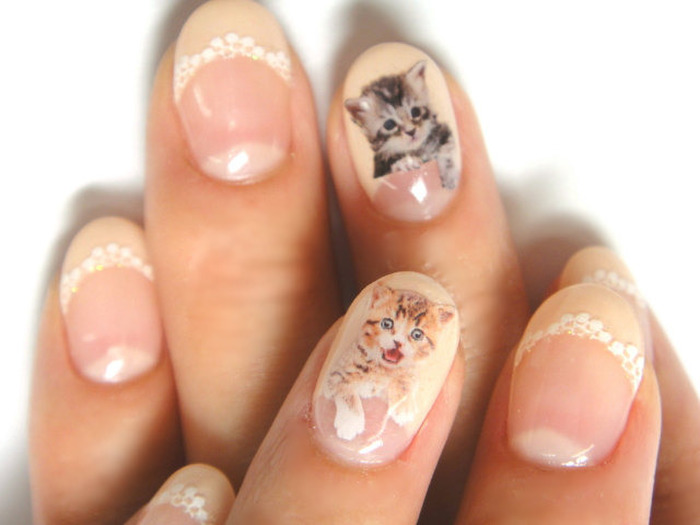 3:転写シールを使ったデザイン猫ネイル