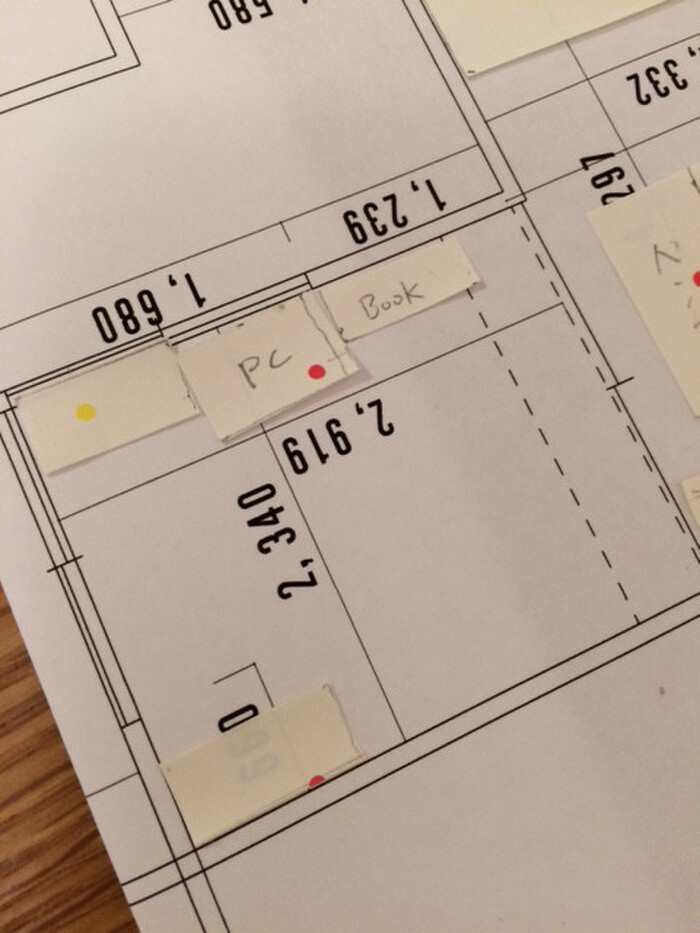 「ふせん」を「家具」のサイズに切って、貼ってみる