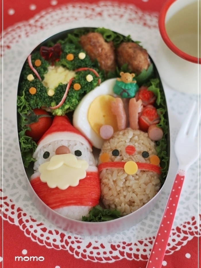 俵おにぎりで作るサンタさん&トナカイさんのキャラ弁*作り方