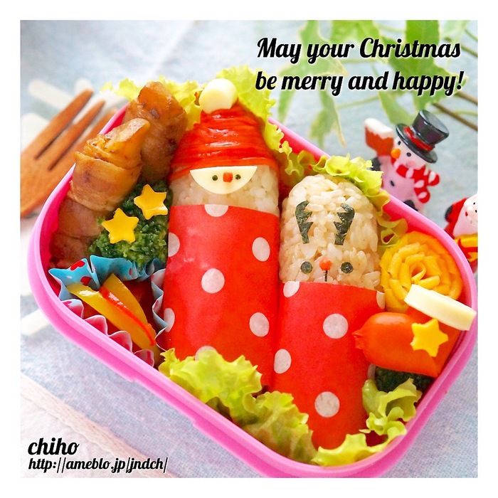 簡単スティックおにぎりで♪サンタ&トナカイのクリスマス弁当☆