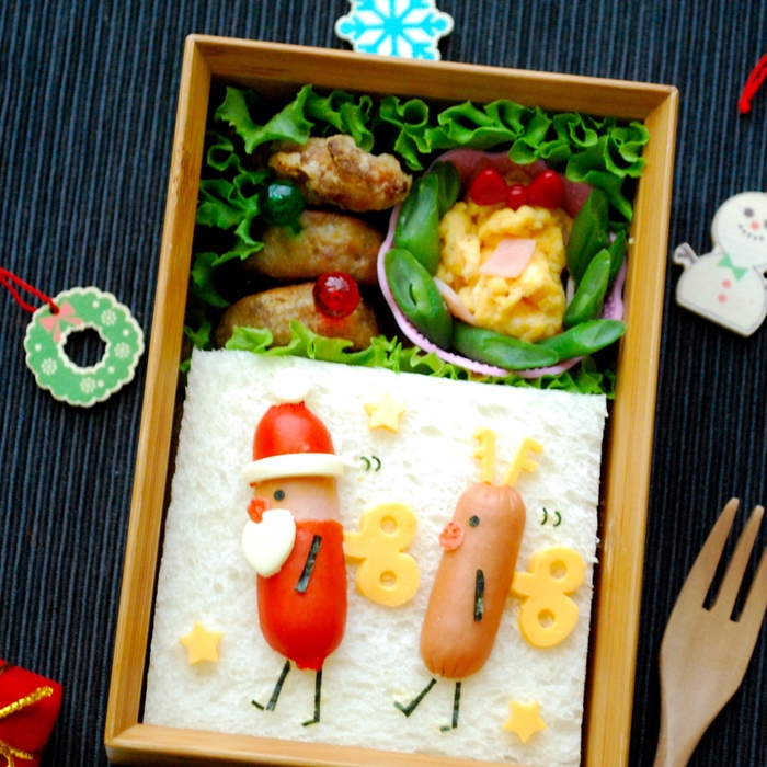 クリスマスキャラ弁☆ゼンマイおもちゃのサンタとトナカイサンドイッチの作り方
