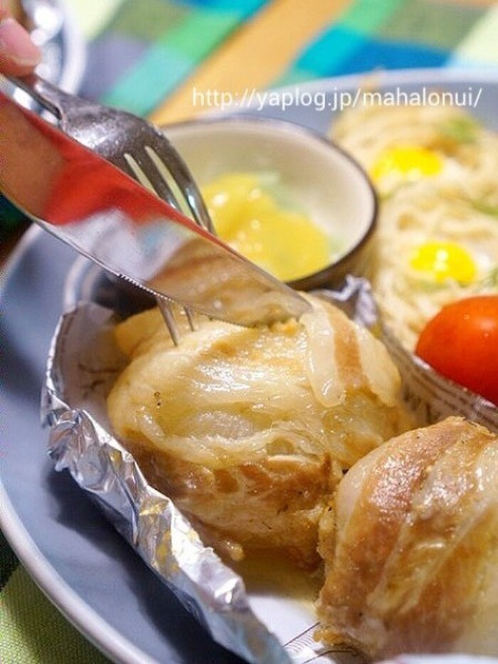豚肉野菜巻きメニュー<炊飯器で肉巻き玉ねぎ>