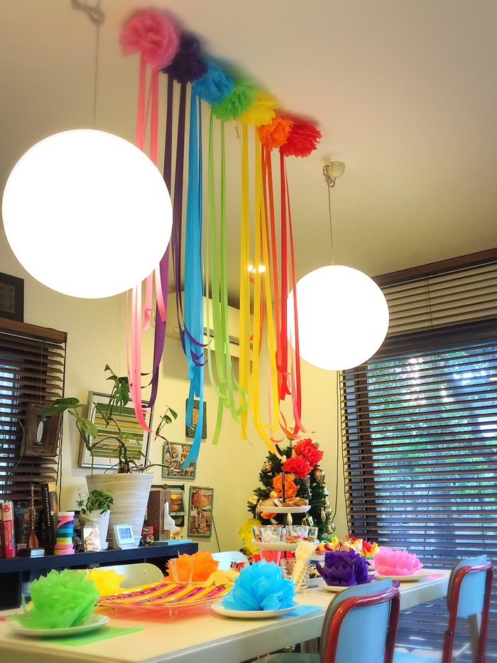 天井に 画びょうでとめていく