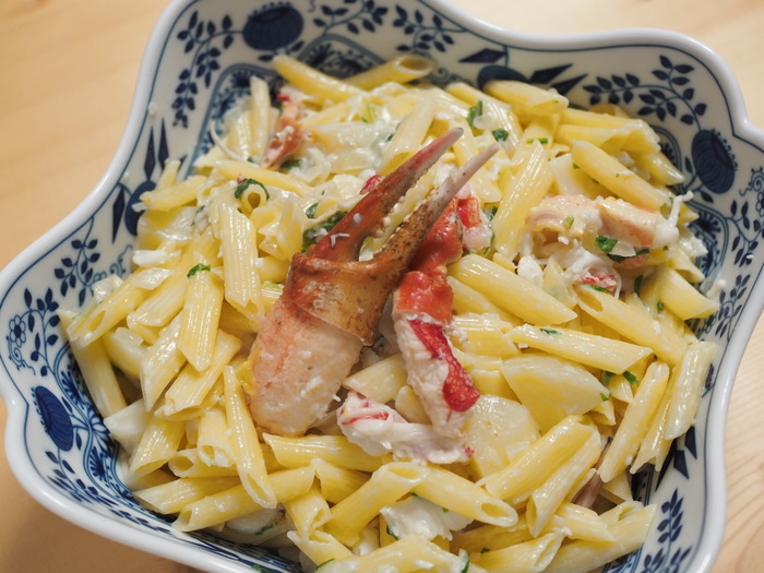 肩肉でカニクリームパスタ