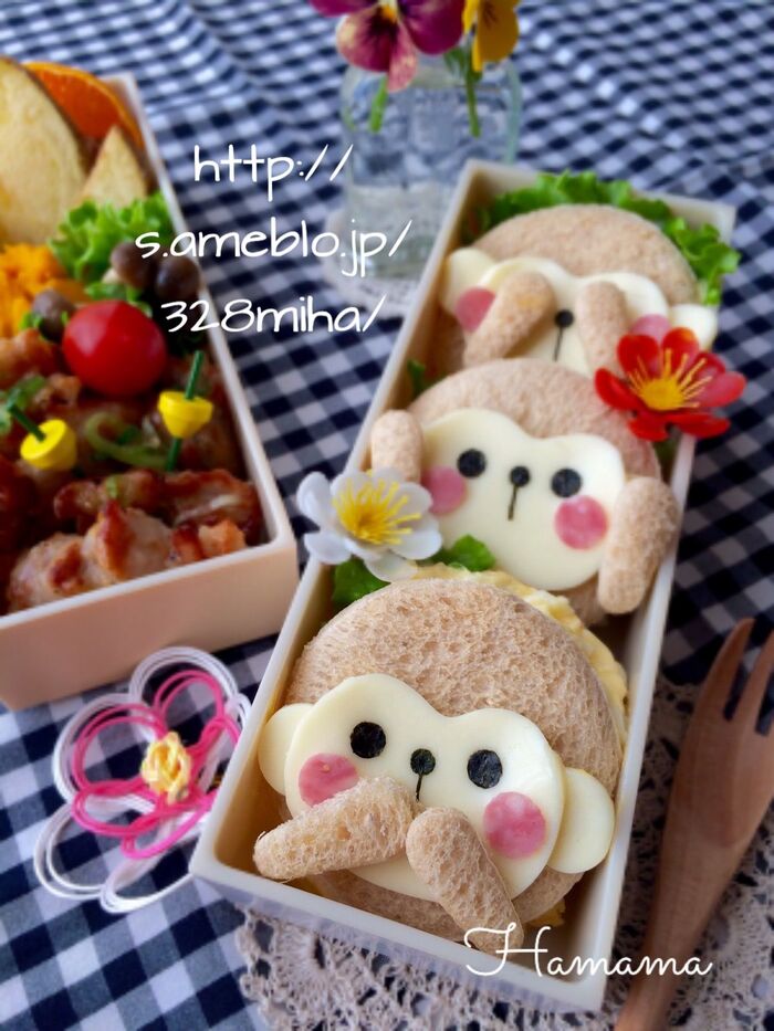 キャラ弁♡「見猿聞か猿言わ猿」のサンドイッチ♡