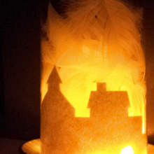 タウン柄結露吸水シート&ペットボトルで街並みライトを手作り