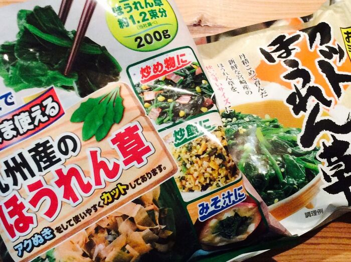 冷凍ほうれん草を使って時短料理。