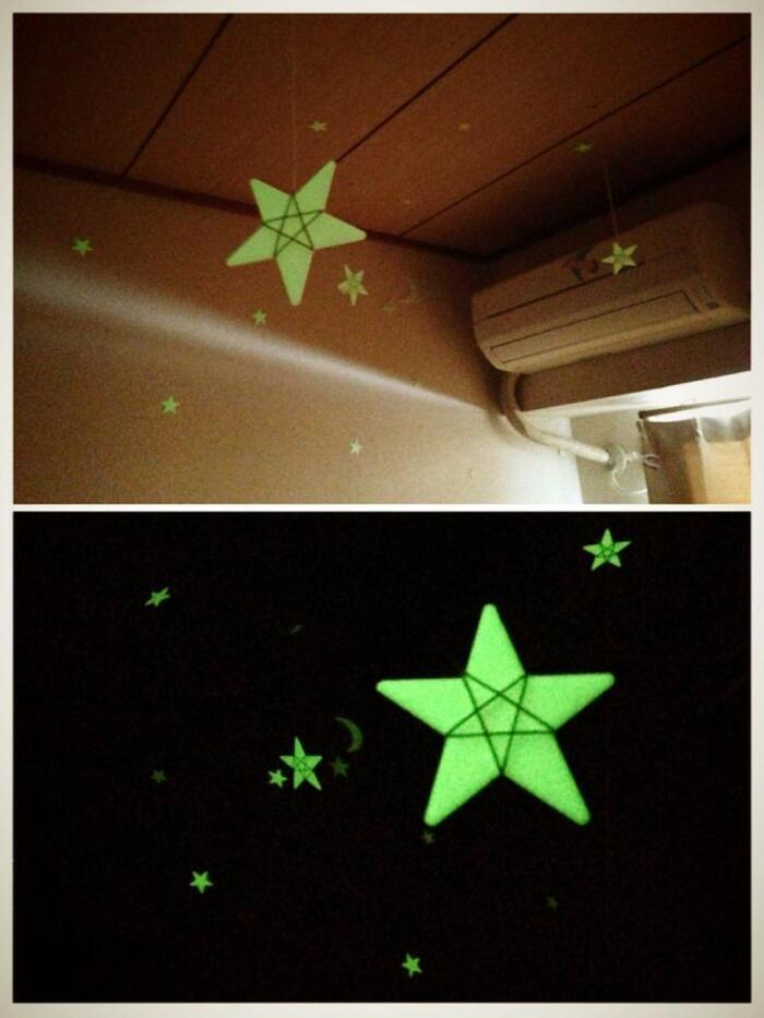 蛍光シールで☆大人も子供もうっとり~!寝室を星空に☆