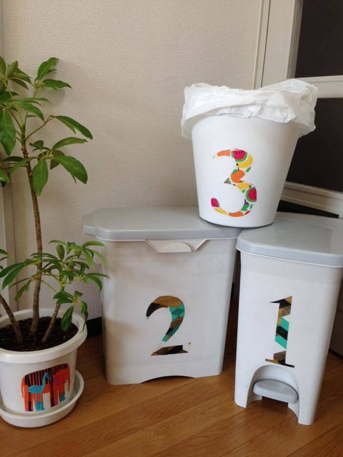 ペーパーナプキンで1、2、3☆僕らゴミ箱3兄弟!