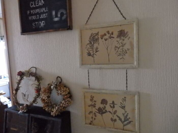 セリアのA4フォトフレームリメイクで壁につり下げディスプレイ雑貨