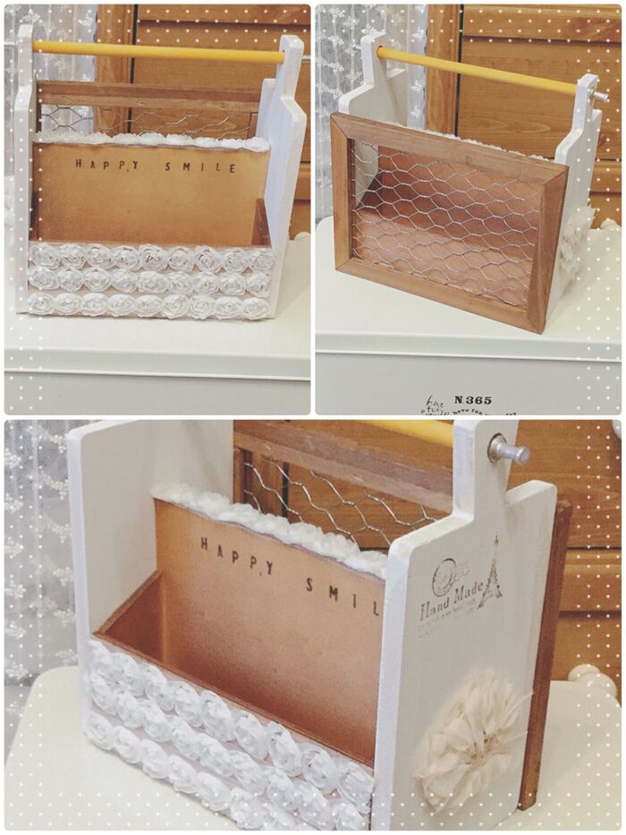 100均アイテムを木工ボンドでくっつけるだけ♪ラブリーな持ち手つきBOX♡