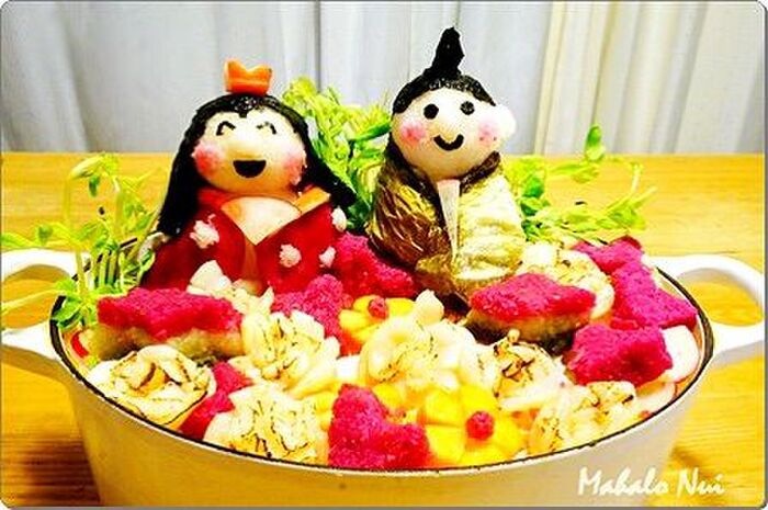 お野菜の自然な色で作った。ひな祭りの大根おろしアート劇場!