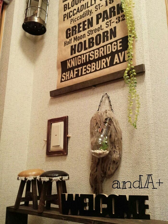 セリアの新商品ホースクランプと電球✖流木で男前オブジェ