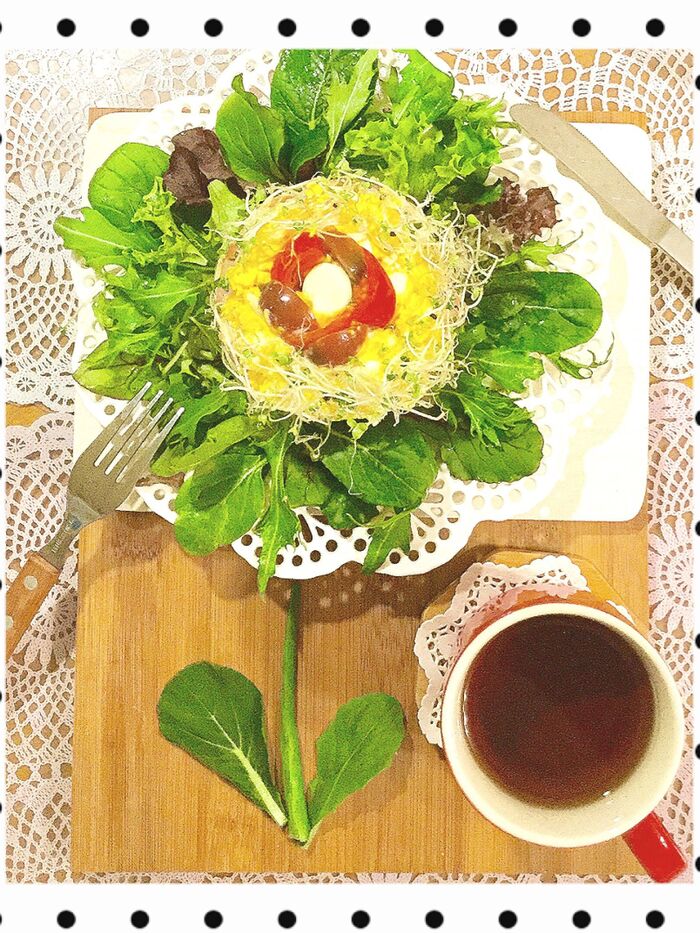 サンドイッチの具で花トースト♡野菜たっぷり♪ヘルシー♬♪♫朝食にぴったり☆