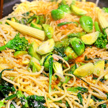 ホットプレートで!春野菜明太子焼きそばのレシピ☆