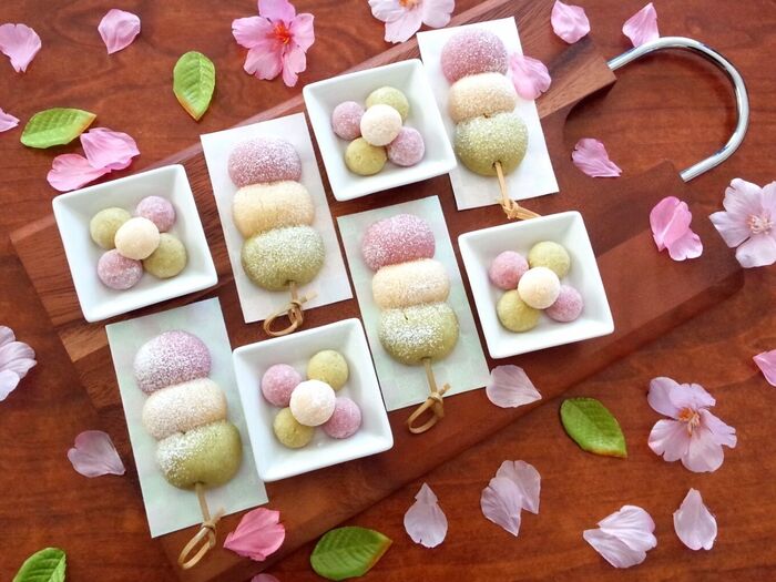 春気分♪お花見sweetsにも◎!3色スノーボールでお団子風&ひなあられ風