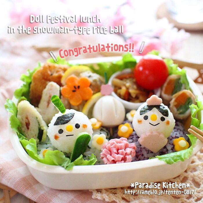 雪だるま型おにぎりで簡単♪ひな祭り弁当