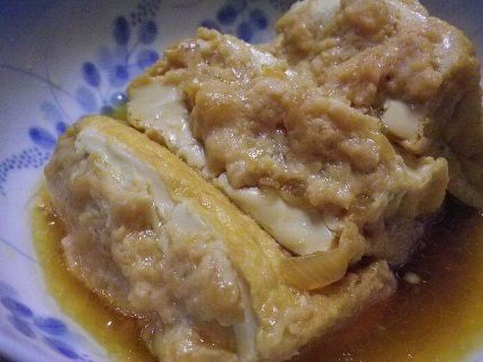 節約おかず!鶏ミンチと厚揚げでうまうま煮物♪アレンジは玉ねぎ