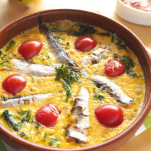 菜の花とオイルサーディンのトースターオムレツ